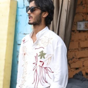 Men’s White Hand-Embroidered Shirt – Artisanal Ethnic Contemporary Wear