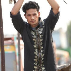 Men’s Black Hand-Embroidered Ethnic Shirt – Premium Artisan Craft