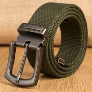 Multy Menz Men's Military Style Canvas Web Belt - Olive Green with Matte Black Buckle