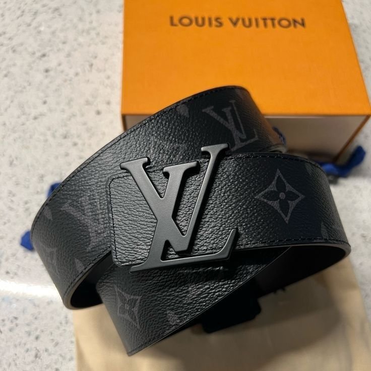 Louis Vuitton Black Monogram Leather Belt with Matte LV Buckle