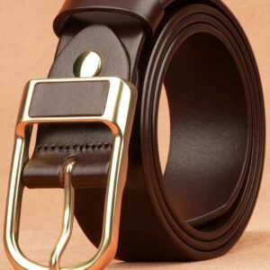Multy Menz Premium Brown Leather Belt with Classic Gold-Tone Buckle